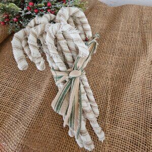 12 Hand Made old Fashioned Primitive Ticking Fabric cream /White Candy canes